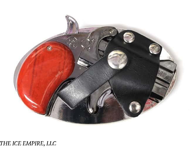 Pistol Holster Buckle Working Derringer Red Wood Butane Lighter 