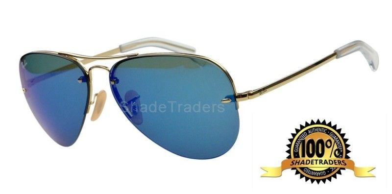 Ray Ban Rimless Aviator GOLD_BLUE MIRROR 3449 001 59  