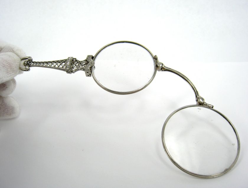 Lorgnette Art Deco Diamond Filigree Decorated Platinum Folding 