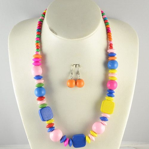 ONE SET ELDER KIDS PARTY GIFT CUTE MIX COLOR WOOD BEAD NECKLACE 
