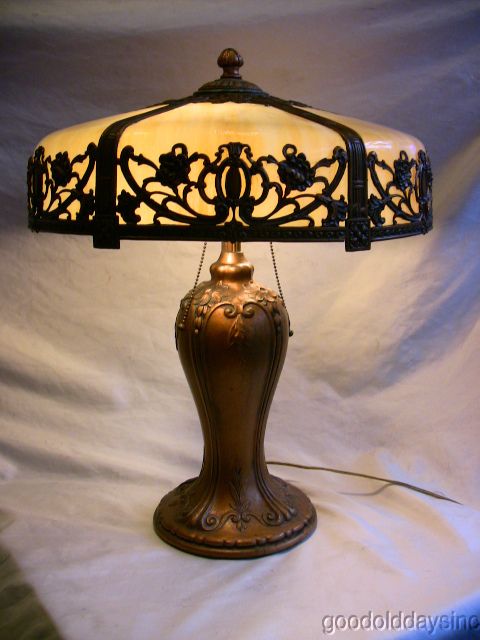 Antique Slag Stained Glass Leaded Lamp Shade Miller Company Meriden 