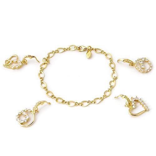   925 Sterling Silver w/ 14k Gold Plating CZ Heart Charm Bracelet  