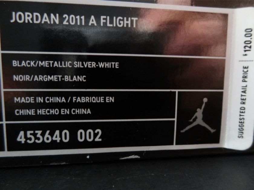   Jordan 2011 A Flight Sz 12 Black White Flywire Retro 453640 002  