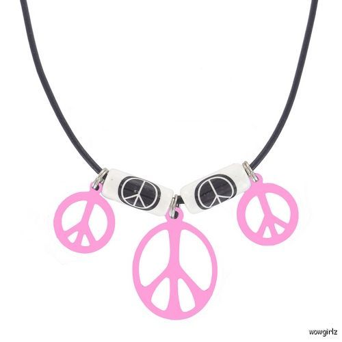 NECKLACE   HOT PINK PEACE SIGNS   BEADED PEACE SIGN  