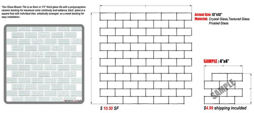 White Texture Glass Mosaic Tile Sample Backsplash 8mm~~  