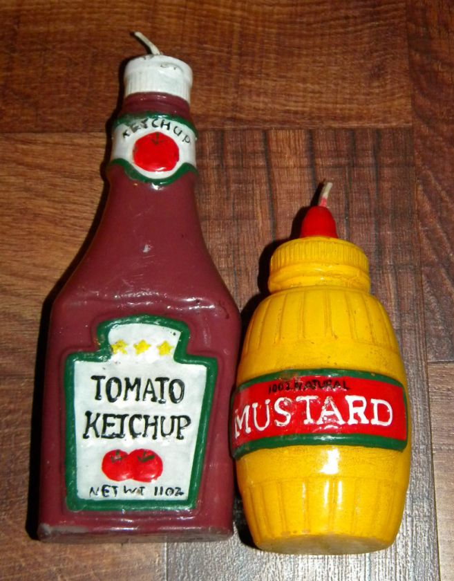 Pair of hand painted Ketchup and Mustard Candle   LOOK  