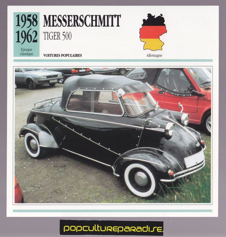 1958 1962 MESSERSCHMITT TIGER 500 Micro Car SPEC CARD  