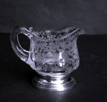 Cambridge Creamer Set Chantilly Etched Sterling Silver Bases  