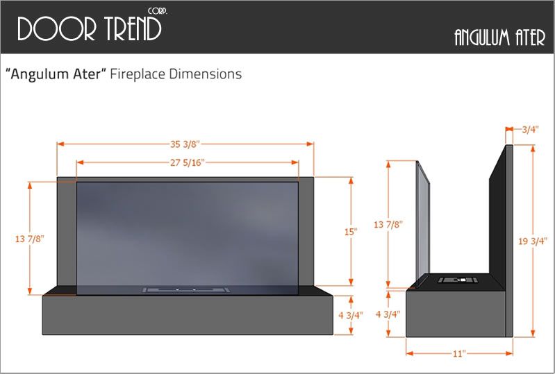 IGNIS Modern Bio Ethanol Fireplace Angulum Ater SS Wall Mount 