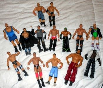 HUGE WWE TOY LOT~FIGURES, MASK, BELT~44 PIECES 1999 2010 VGUC~ROCK 