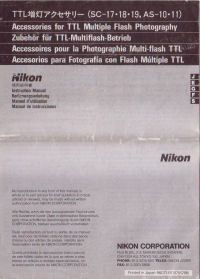 Nikon Accessories SC 17, 18, 19, AS 10, AS 11 Inst  