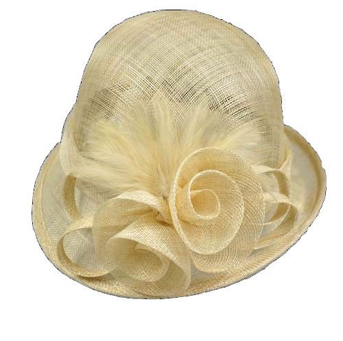 NWT 100% Sinamay Feather Formal Church Party Hat Beige  