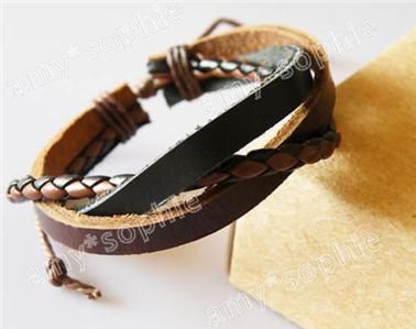 Hemp Surfer Tribal Multi Wrap Cuff Leather Bracelet M51  