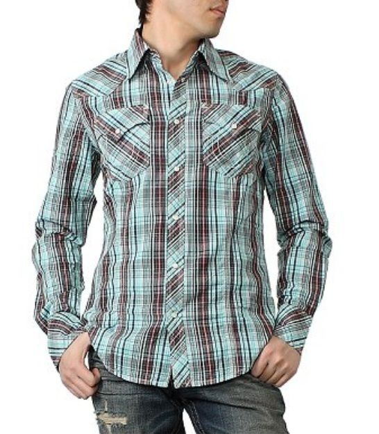   RELIGION BRAND JEANS MENS PLAID WESTERN SHIRTS LYTTLE PLANNEL SHIRT