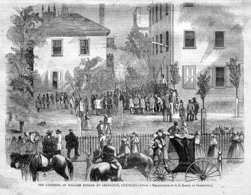 LEXINGTON KENTUCKY 1858 LYNCHING, WILLIAM BARKER HANGED  