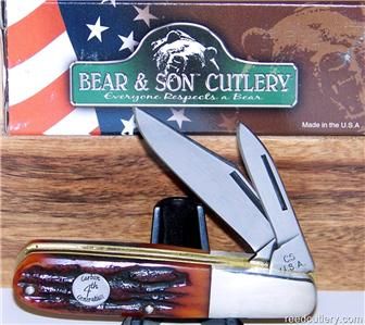 BEAR AND SON KNIVES, RED STAG BONE BARLOW KNIFE, MINT  