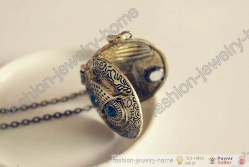 Fashion Retro Bronze crystal Lockets owl necklace pendant  