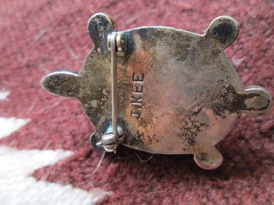   Turquoise Sterling Silver Signed Joe Kee Turtle Pin Brooch Pendant