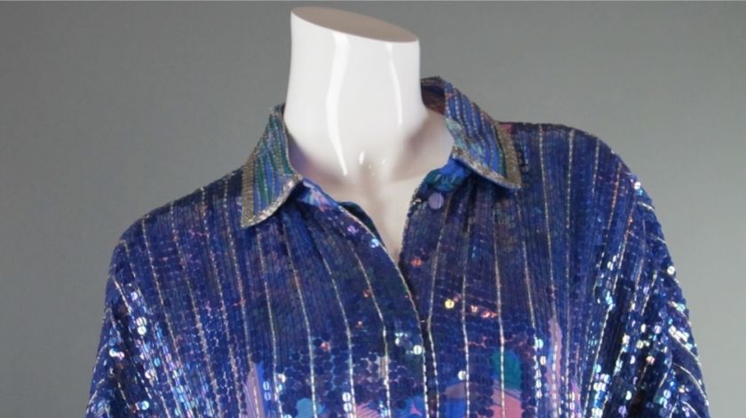 Vintage Draped Batwing Silk sequin Shirt TUNIC mini Dress Jacket PLUS 