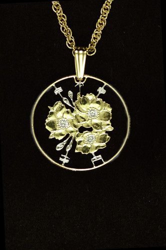 Japan ThreeCherry Blossoms CutCoin Pendant Necklace7/8  