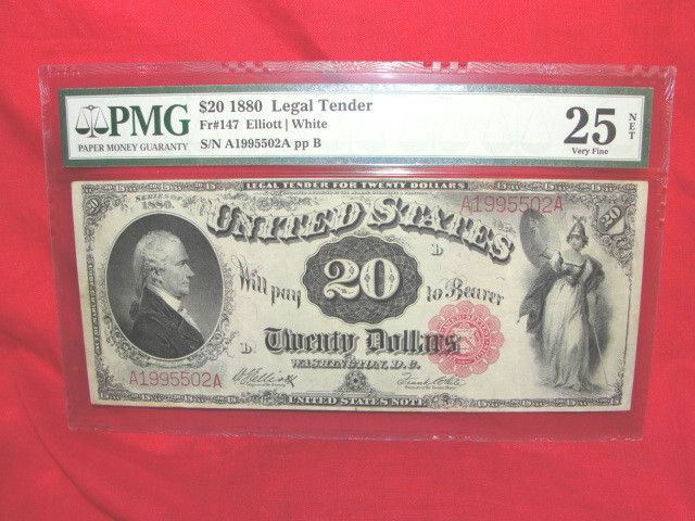 1880 LARGE SIZE $20 LEGAL TENDER NOTE PMG 25 VERY FINE FR# 147 RED 