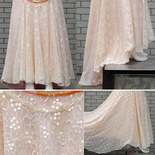 VINTAGE Hollywood 1970s Champagne Sequin Mermaid Sweep Formal Evening 