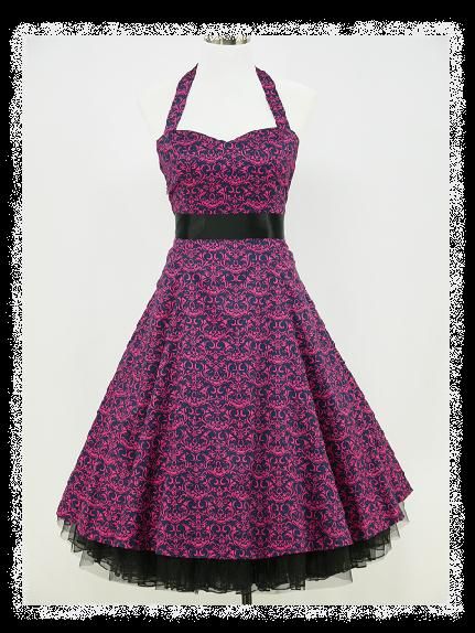   PURPLE & PINK 50s PRINT PARTY RETRO COCKTAIL VINTAGE PROM DRESS GOWN