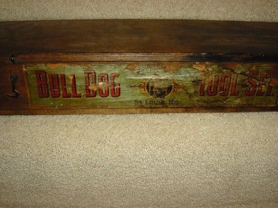 Antique Vintage Wood Toolbox BULLDOG Label UNIQUE and Primitive  