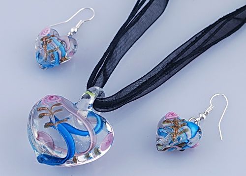 6set Heart Volute Flower Lampwork Murano 30*37mm Pendant Necklace 