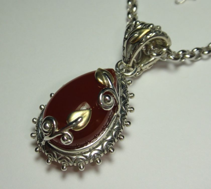   STERLING SILVER 18K GOLD STUNNING CARNELIAN ENHANCER NECKLACE N/R