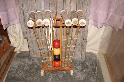 Vtg/Antique Nice Wood Croquet Lawn Game Set  