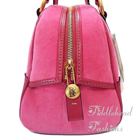 Juicy Couture Bowler Bag Pink Velour ~FLOWER CREST~ Tote w/Butterfly 