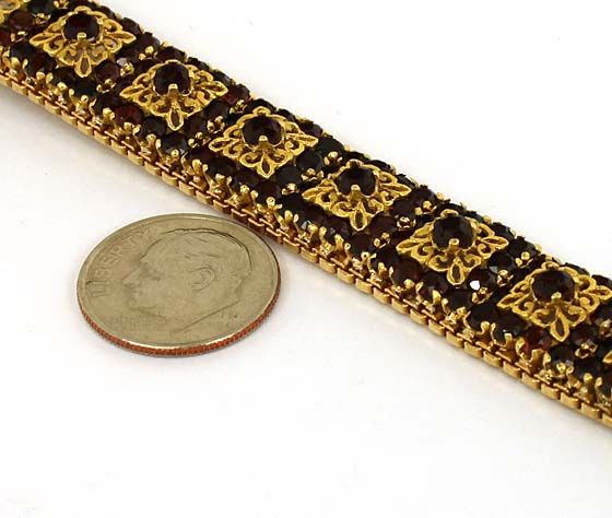 VINTAGE 18K GOLD & GARNETS LADIES ORNATE BRACELET  