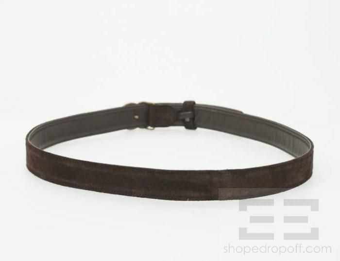 Chanel Brown Suede & Brass Monogram Buckle Belt Size 80/32  