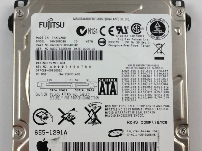 FUJITSU 80GB SATA LAPTOP HARD DRIVE MHV2080BH 5411961101302  