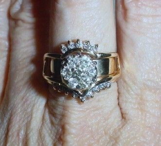 14K VINTAGE RING GUARD DIAMOND WEDDING SET   LB082  