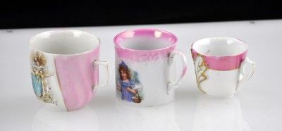 Lot (3) Antique c1900 German Pink Lusterware Child Boy and Girl 