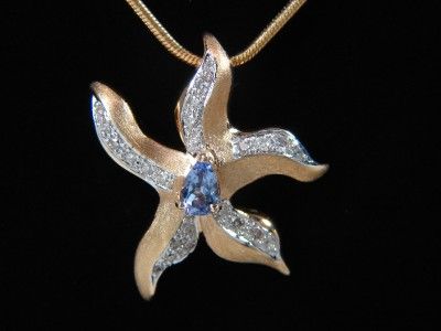 14K YELLOW GOLD STARFISH TANZANITE & DIAMOND NECKLACE  