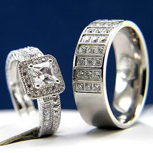   His Hers Engagement Wedding Bridal Band Ring New Men Women Set  