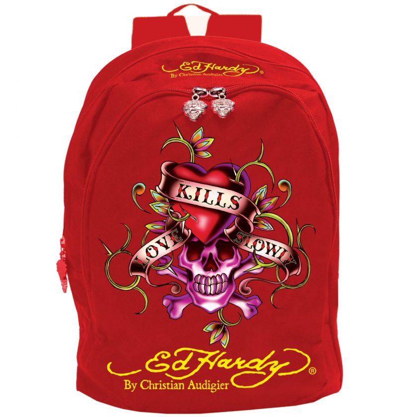 Ed Hardy Red Josh Love Kills Slowly Backpack  Red  