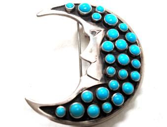 Lee Charley Turquoise Cluster Crescent Moon Pin/Pend  