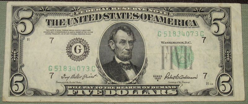 1950 B $5 FEDERAL RESERVE ERROR NOTE CHICAGO 4073C  