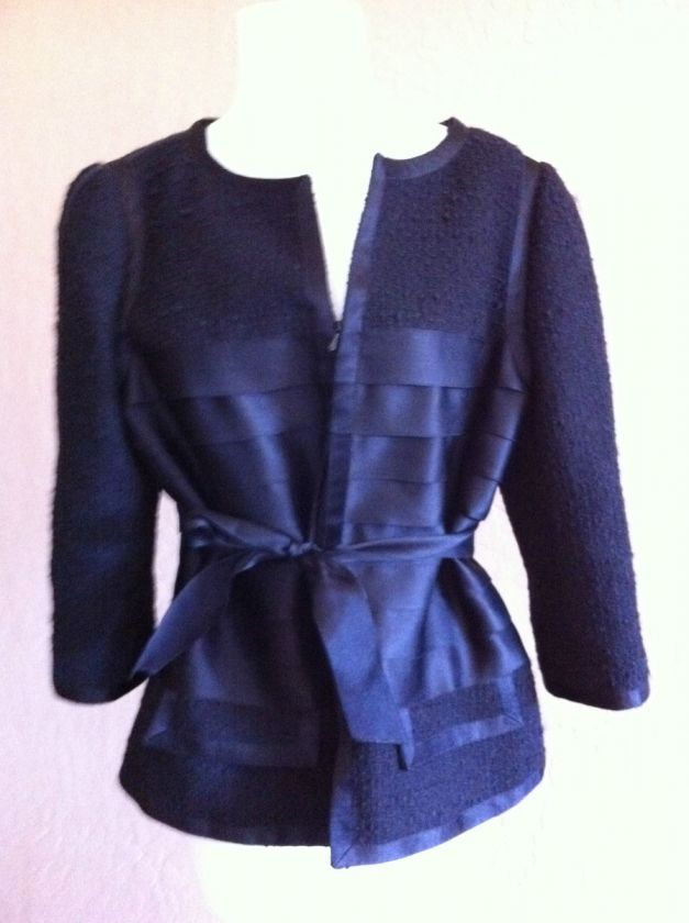   ***CHANEL BLACK TWEED & SILK PLEATS RUNWAY 06A JACKET SZ 46 10  