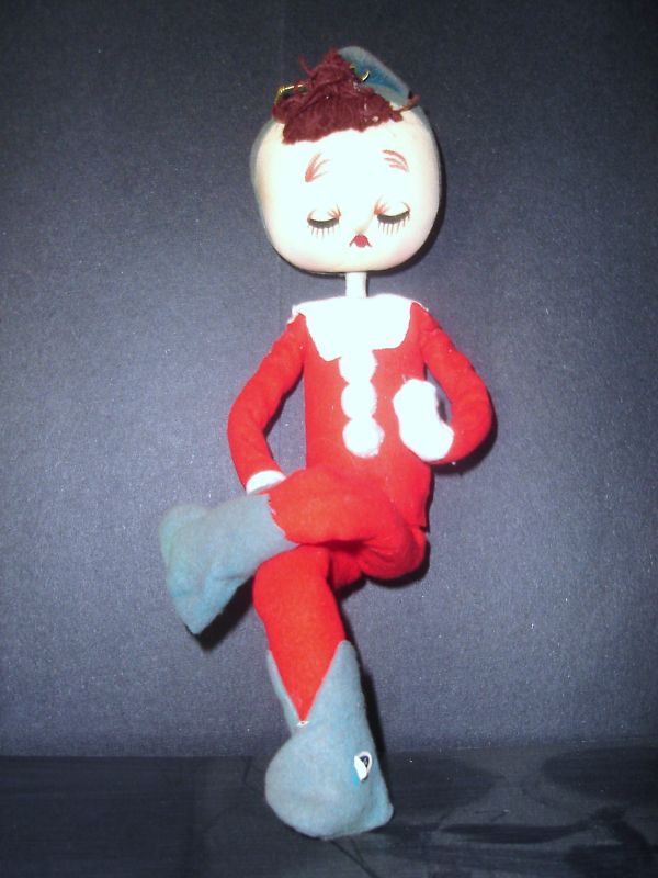 vintage elf pixie japan doll 11 hanging sitting felt  