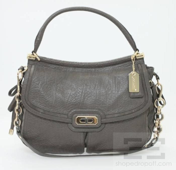 Coach Grey Buffalo Leather Chain Strap Flagship Shoulder Bag  