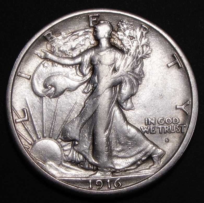 1916 S WALKING LIBERTY HALF SHARP AU+  