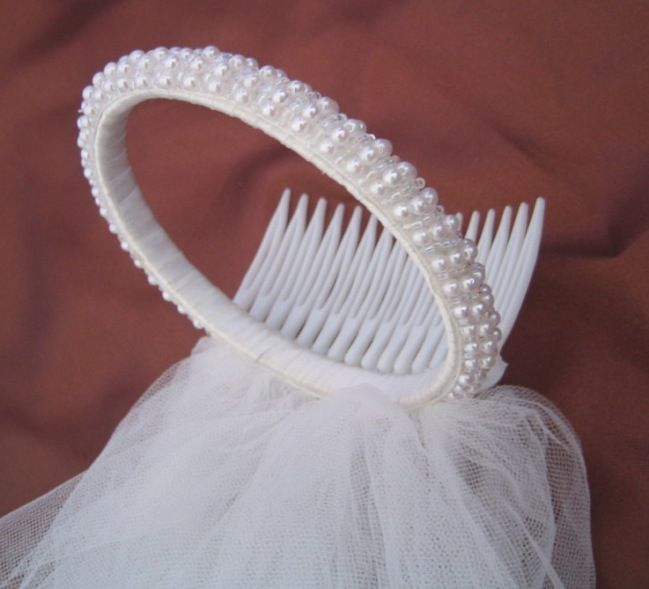 Ivory Flower Girl Petite Bun Halo Communion Headpiece  