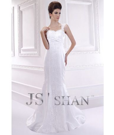 SALE White Embroidery Satin Mermaid Formal Bridal Gown Wedding Dress 