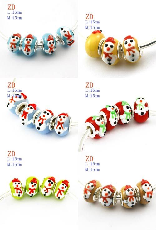   Lots 24pcs Cute Snowman Murano Lampwork Glass Loose Beads Fit Bracelet