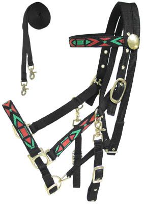 Aztec Padded Nylon Horse Halter/Bridle Combo W/Reins GRN Draft  